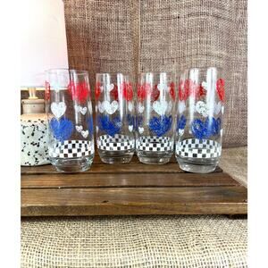 Set of 4 Anchor Hocking Patriotic Red White Blue Tumblers -Sponge Painted~Large